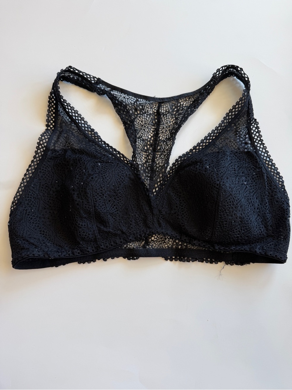 Victoria's Secret Black Lace Racerback Bralette - Sheer Floral Design